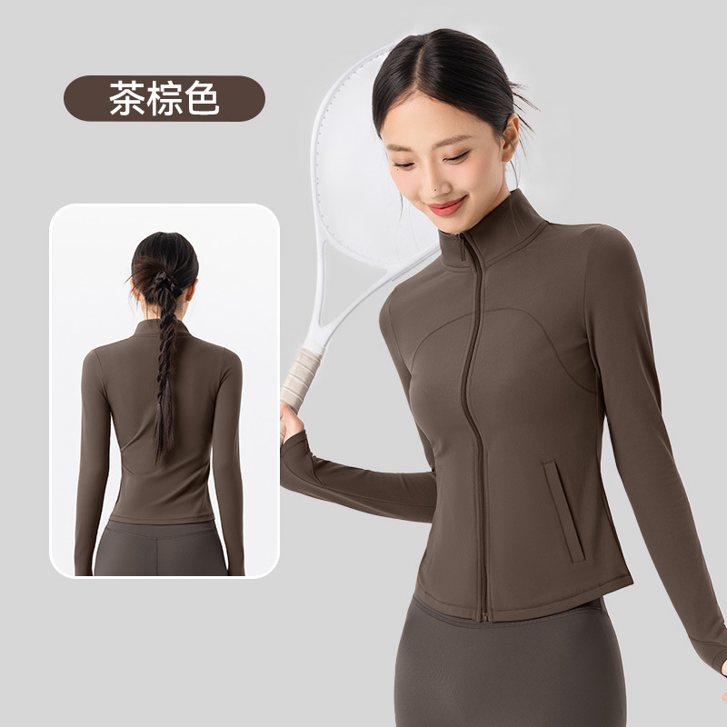 跨境加绒运动外套女锁温保暖显瘦健身服长袖秋冬立领拉链瑜伽上衣|undefined