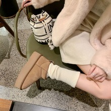 XD2惠东易鑫达真皮居家加绒短筒靴厚底雪地靴女毛绒棉拖鞋