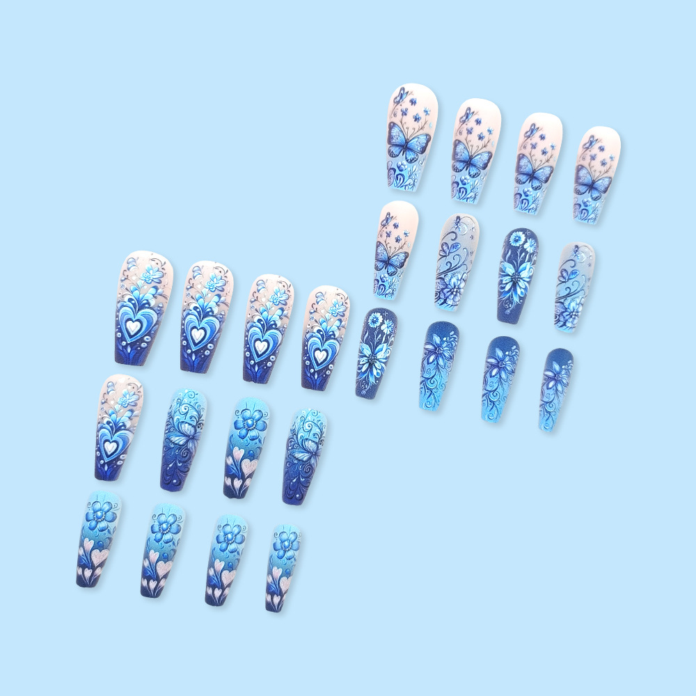 Azul amor manicure francesa esmerilado flor mar de uñas parches al por mayor mariposa de venta en Europa y América desgaste de uñas image 5