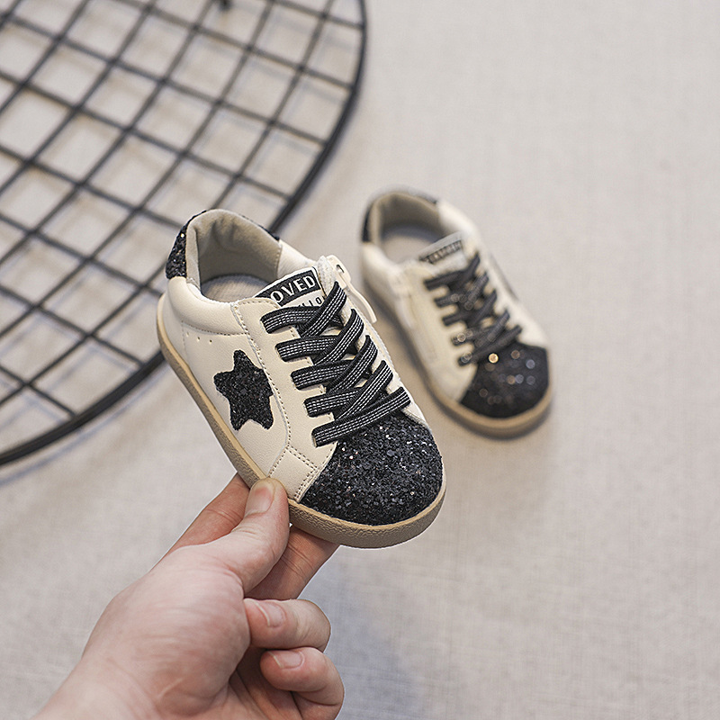 New Baby Spring and Autumn Board Fashion Girls' Walking Boys' Soft Sole Non slip Single Star Sequin Children's Shoes_voghion.com