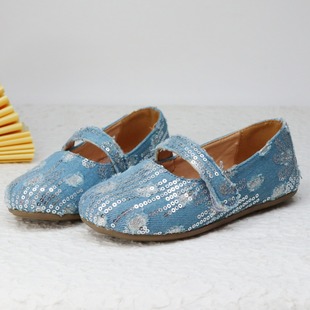 Denim sequined embroidered flat round toe casual fashion cute all-match girls' shoes