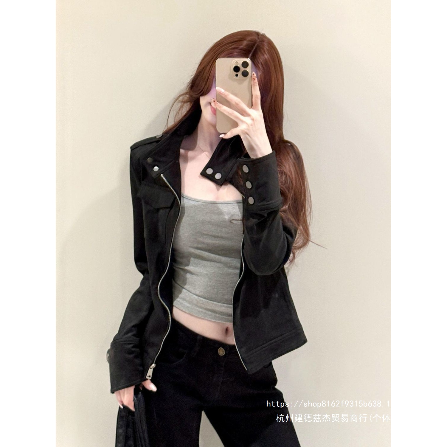 Retro Black Faux Suede Jacket for Women, Spring and Autumn 2026 New Style, Loose Fit, Casual Stand Collar Jacket, Trendy