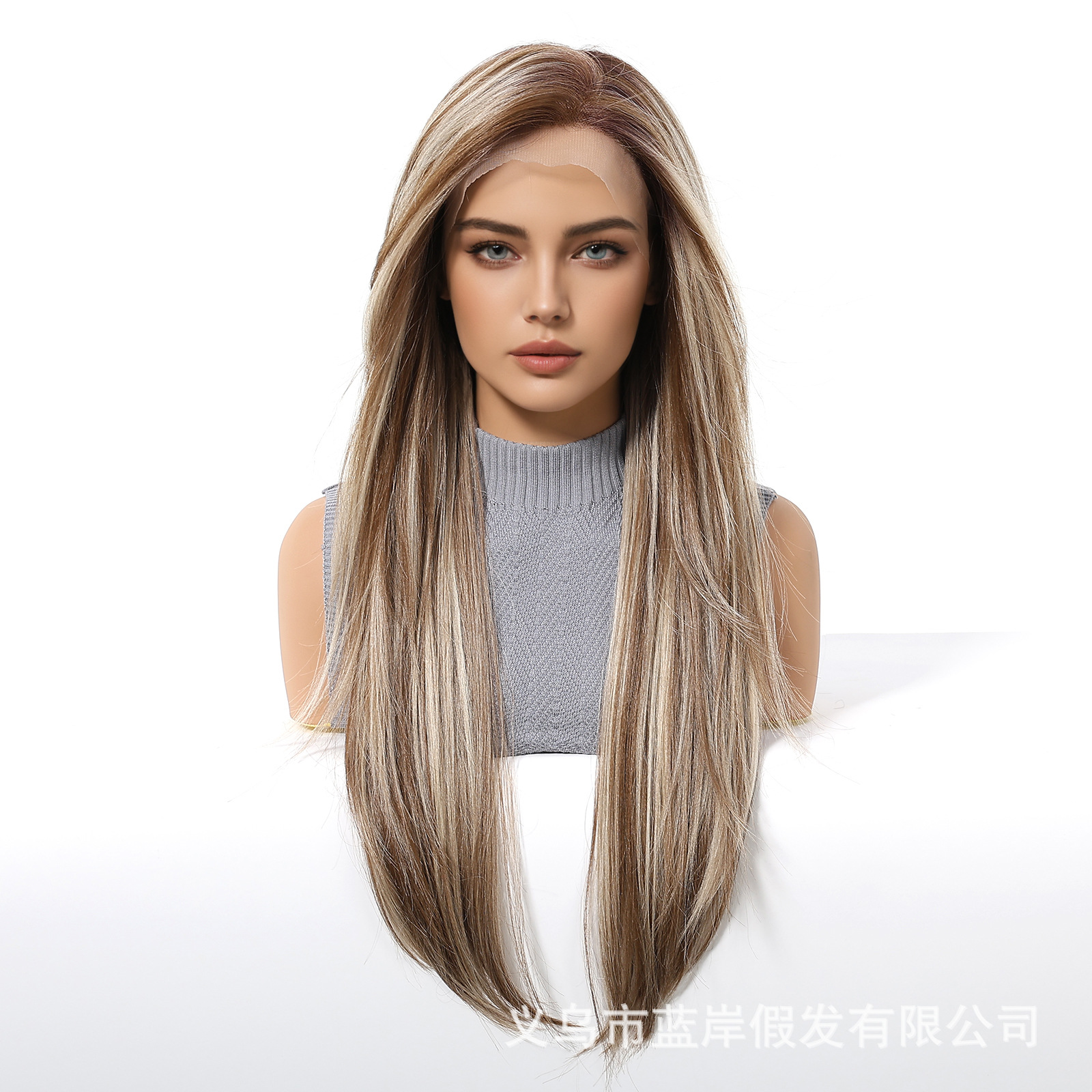 Estilo europeo y americano 13*6 color degradado encaje pelo largo y liso peluca gorra de malla femenina transpirable realista y casual cosido todo en la cabeza