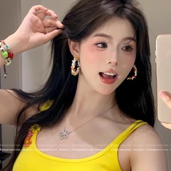 彩虹糖 多巴胺彩色串珠耳环女2025新款高级感耳钉小众设计感耳饰