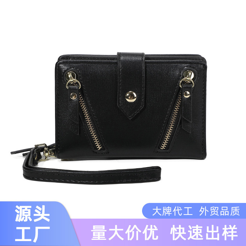 Cartera de mujer de doble pliegue con cremallera, billetera de monedas, tarjetero, embrague corto integrado, monedero multifuncional personalizado