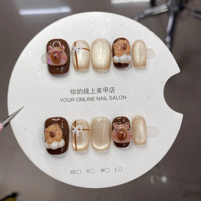 New pure hand-worn armour hand-painted phototherapy nail art patch finished product wholesale lovely capibala capybara cat eye New pure hand-worn armour hand-painted phototherapy nail art patch finished product wholesale lovely capibala capybara cat eye