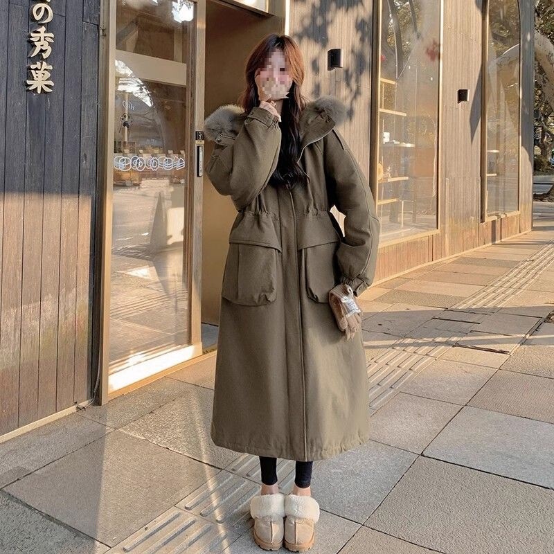 2025 Long Workwear Parka Winter Thick New American Cotton Jacket for Women Trendy Coat with Fleece