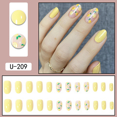 夏日檸檬黃穿戴甲小清新假日清涼色系美甲學生顯白短款網紅假指甲