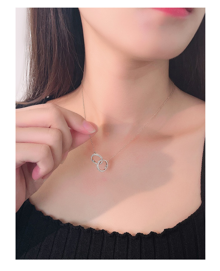 Korean Female Design Full Diamond Double Ring Pendant S925 Silver Necklace Wholesale display picture 3