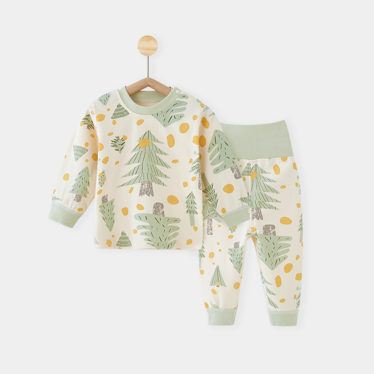 Baby Autumn Clothes and Pants Pure Cotton High-Waisted Base Layer Baby Underwear Set Belly Protection Split Children's Home Pajamas Thermal