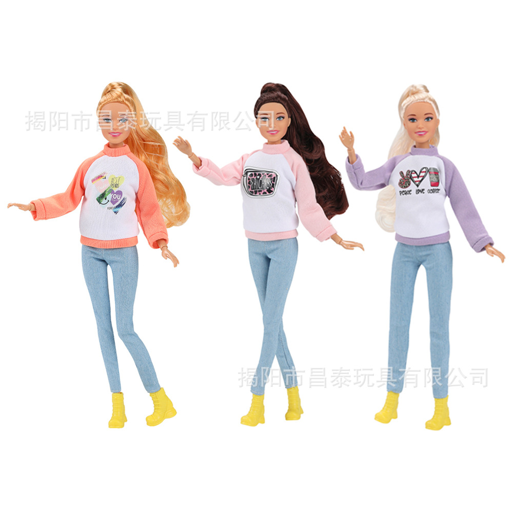 Foreign Trade Cross-border 30cm Bobby Doll Student Age Skinny Jeans with Fashion Sweatshirt Girl Doll