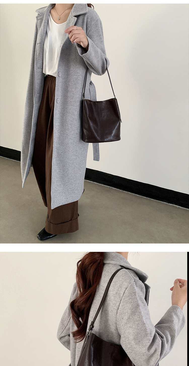 【 Vera pelle da donna 】 Borsa a secchiello monospalla in pelle bovina conciata al vegetale leggera e di lusso alla moda, sensoriale di alta qualità_voghion.com