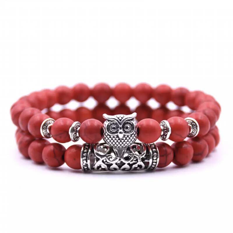 Cross-border e-commerce manufacturers supply natural stone owl beaded bracelet volcanic red pine Joker couple bracelet