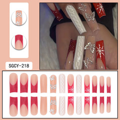 歐美紅色法式合金蝴蝶鑽穿戴甲美甲貼片雪花閃粉Press on nails