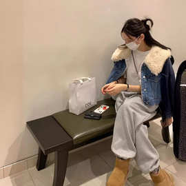 跨境韩国2025新款气质小个子短款加绒加厚夹棉牛仔外套女