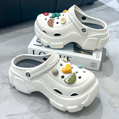 Thick-soled Croc Shoes Women's Summer Outerwear Thick-soled New Internet Celebrity Beach Anti-Slip Pancake Toe Sandals and Slippers Wholesale