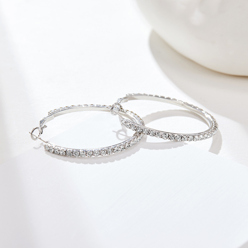 欧美热销夸张个性耳圈几何钻大圆圈耳环时尚气质银色925银针耳饰