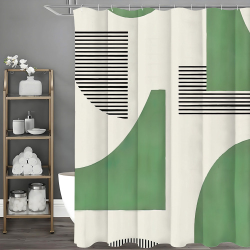 TEMU Cross-border E-commerce Customizable Photo Creative Geometric Color-blocked Striped Shower Curtain for the USA, Europe, and North America