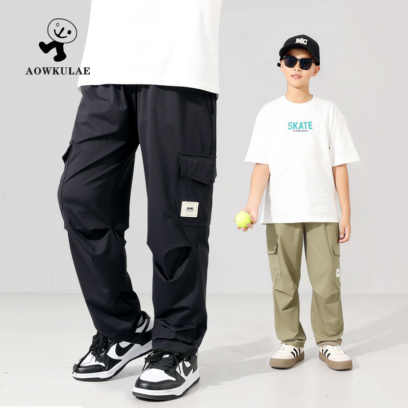Summer Korean Style New Style Boys' Outdoor Anti-Mosquito Pants, Big Children's Quick-Drying Ice Silk Cargo Pants, Girls' Pants Wholesale