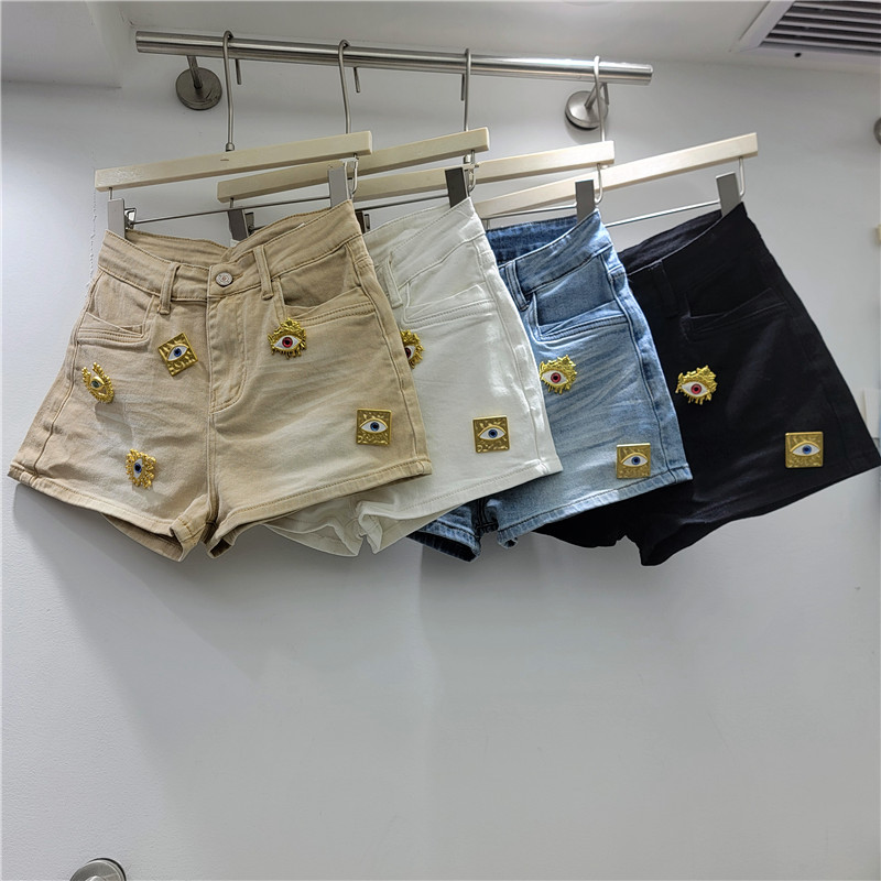 Pantalones Cortos de Mezclilla de Poliéster con Botones para Verano