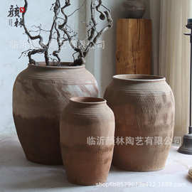 手工土陶花瓶落地陶罐组合禅意土罐仿古中式艺术民宿装饰粗陶陶罐