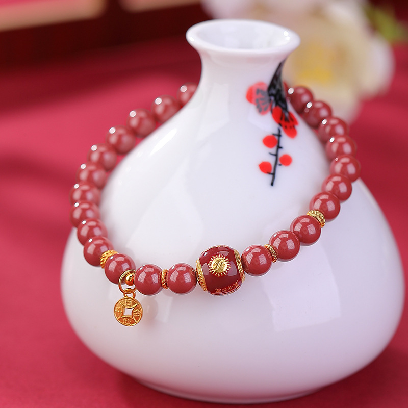 Vòng tay bạc S925 mạ vàng họa tiết hươu bạc phong cách Trung Hoa — Một chiếc