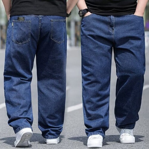 Spring, autumn and summer, fat man's oversized jeans, men's plus plus size, high waist elastic loose fat casual pants
