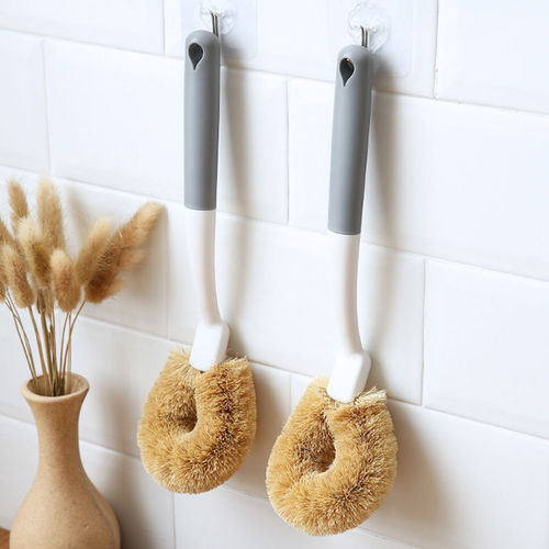 Coconut palm brush non-stick oil pot brush kitchen coconut palm brush pot brush household decontamination long handle non-damaging pot brush wholesale