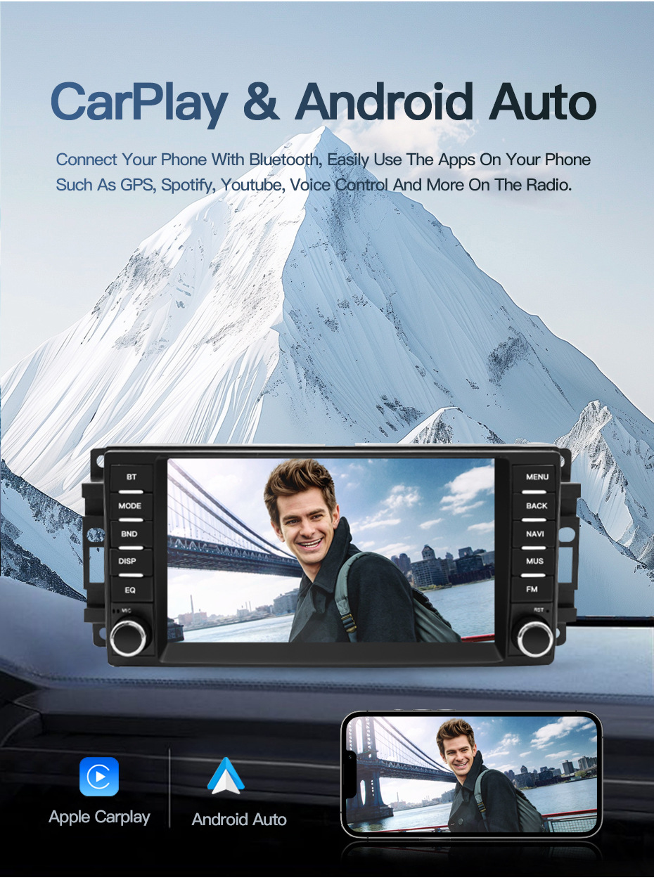 Suitable for Jeep Wrangler, Compass, Patriot Car Central Control Screen Navigation, Reversing Image, Car Play