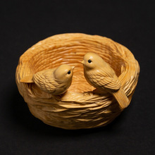 黄杨木雕小鸟双宿双飞含鸟蛋中式摆件客厅装饰情侣小鸟创意收纳盘