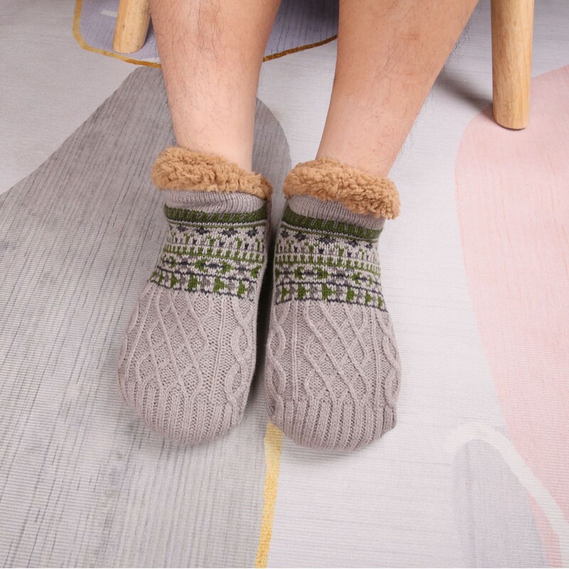 Indoor Home Slippers Socks Men's Floor Socks Knitted Adult Fleece-Lined Carpet Socks Home Sleep Socks Non-Slip
