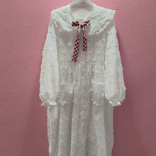 2025春季新款女娃娃领日系棉麻连衣裙宽松中长裙百搭套头长袖森系