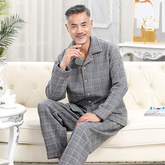 5A抗菌秋冬季薄夹棉中老年纯棉加厚睡衣男加大码5XL全棉家居服套
