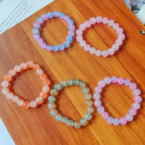 Ice-transparent imitation bodhi root gradient bracelet for women 10mm student finger-wrapped soft hand-twisted two-color glass beads bracelet