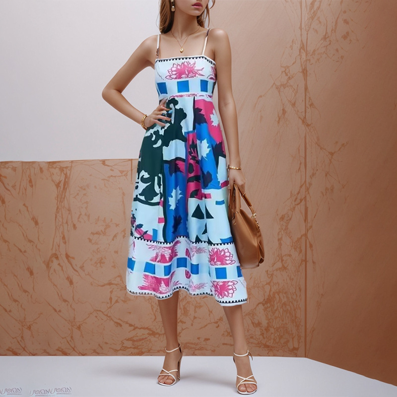 2026 New Spring Women's Clothing, Cross-Border European And American Dresses, Fashionable Graffiti Sleeveless Flared_ecoleips.com