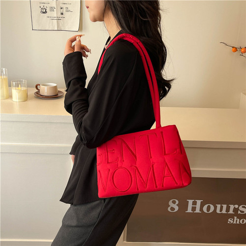 New Single-Shoulder Bag 2025 Unique Design Satin Letter Embroidered Korean Style Fashionable Versatile Handbag for Women