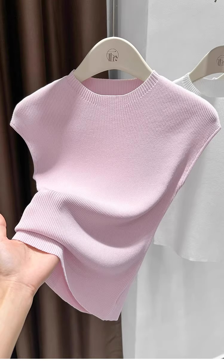 Women's Slim-Fit Short Sleeve Top Ice Silk Cropped Tee Soft Stretchy Casual Shirt for Summer with Flutter Sleeves_ecoleips.com
