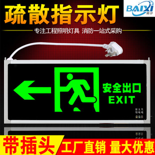 Safety exit sign plug-in with plug extension cable fire emergency light escape sign light evacuation indicator light