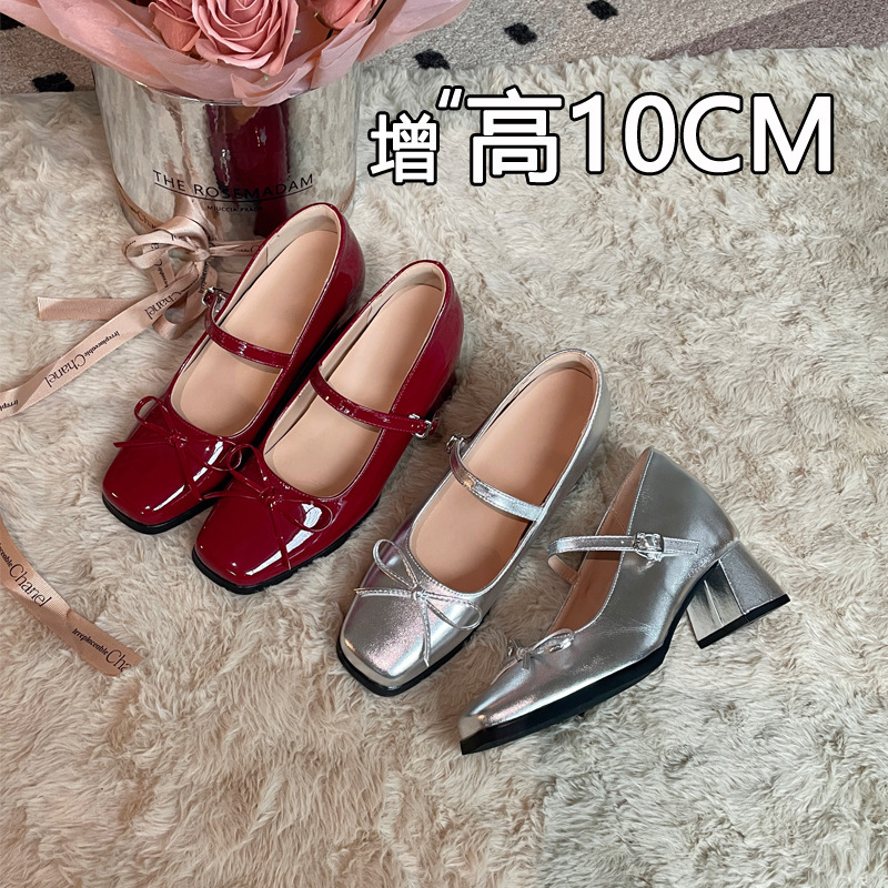 10cm Height-Increasing Mary Jane Shoes for Petite Women with Bowknot, Waterproof Platform, Single Strap, High Heel, Shallow Mouth 10cm Height-Increasing Mary Jane Shoes for Petite Women with Bowknot, Waterproof Platform, Single Strap, High Heel, Shallow Mouth
