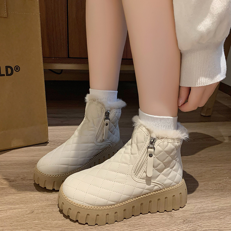 Botas de Nieve con Plataforma y Forro Polar para Mujer de Piel Sintética y Caucho Térmicas para Uso Diario