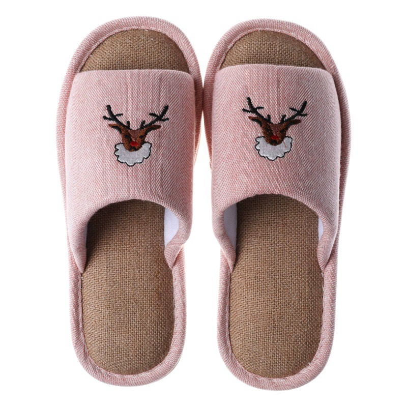 Семья из трех домашних тапочек с вышивкой из мультфильмов, домашняя Нескользящая детская обувь для больших детей, хлопковая льняная домашняя обувь