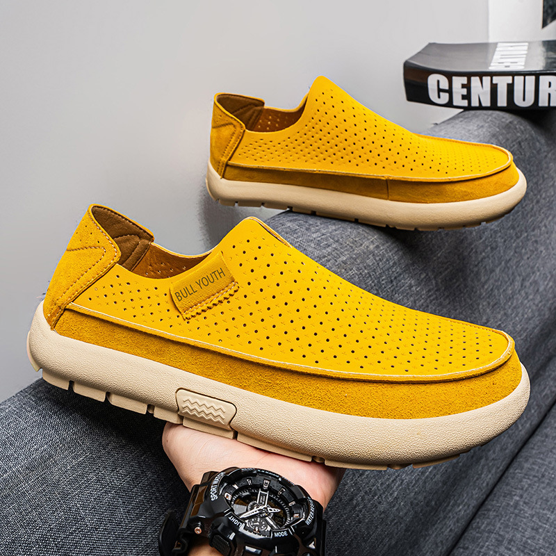 European Men's Shoes, Breathable Soft-Soled Hollow Casual Shoes, Men's Business Slip-On Loafers, Hand-Sewn Men's Shoes