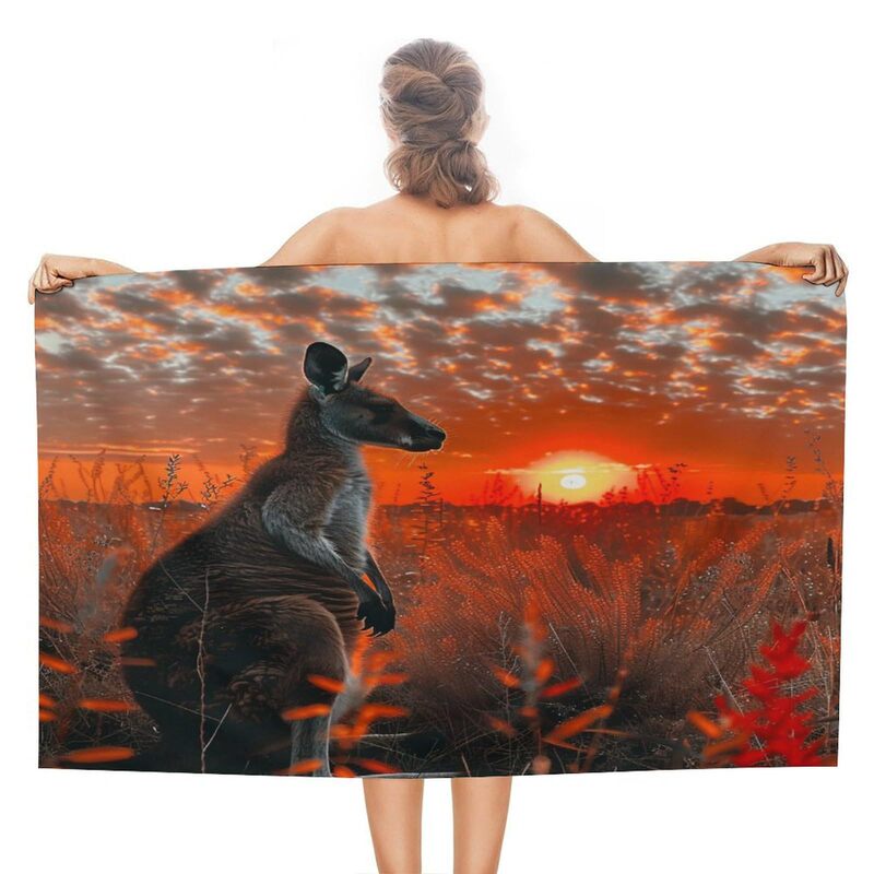 Funny Kangaroo Sunset Beach Bath Towel Quick Dry Beach Free Shipping Country Grassland Wildlife Towel Sports Camping