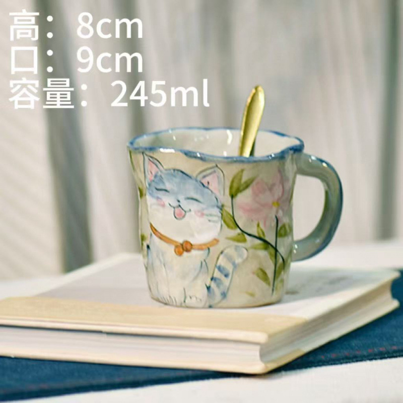景德镇手绘猫爪情侣马克杯家用早餐咖啡杯釉下彩陶瓷杯可爱猫咪杯|undefined