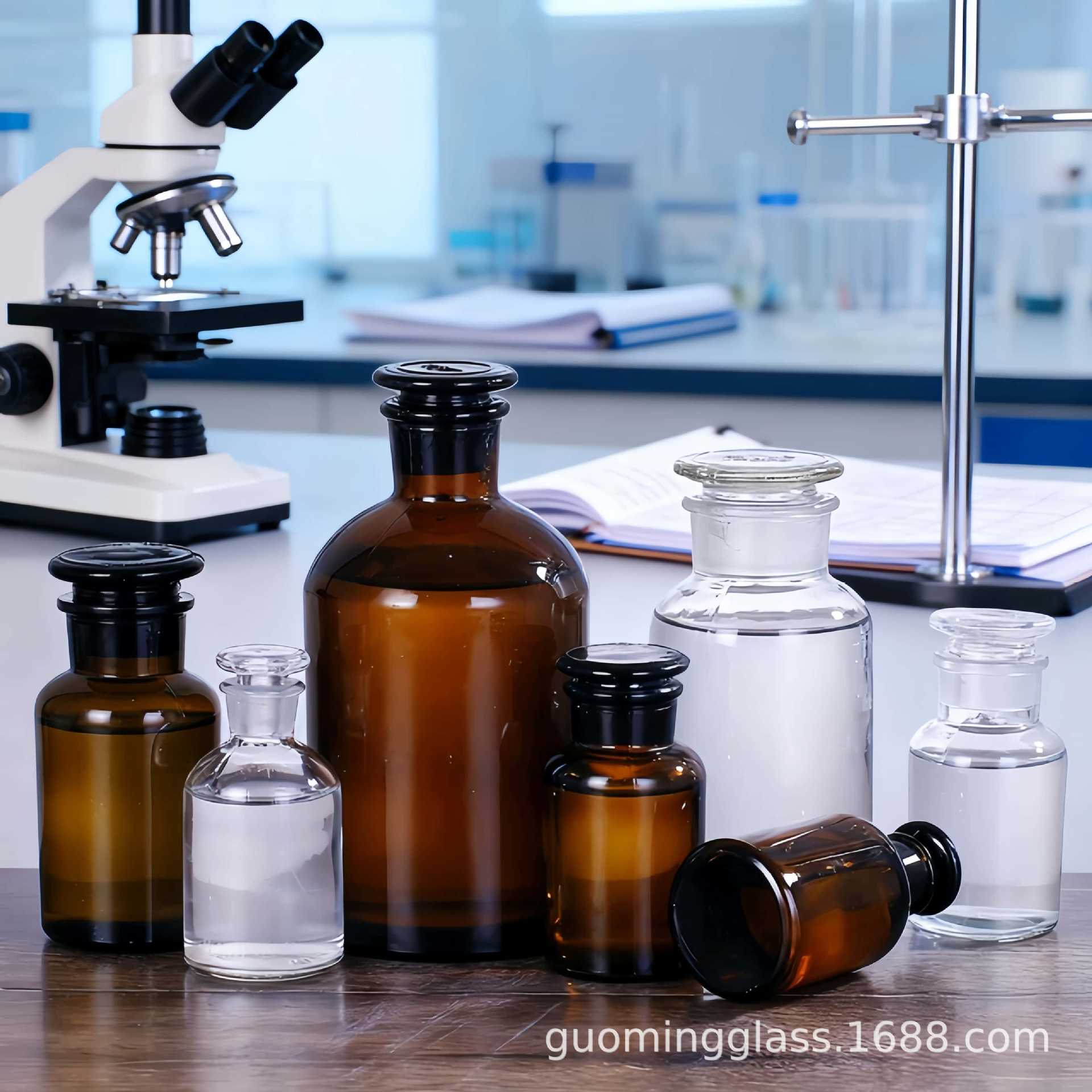 Botella de laboratorio químico de boca ancha botella de boca fina frita