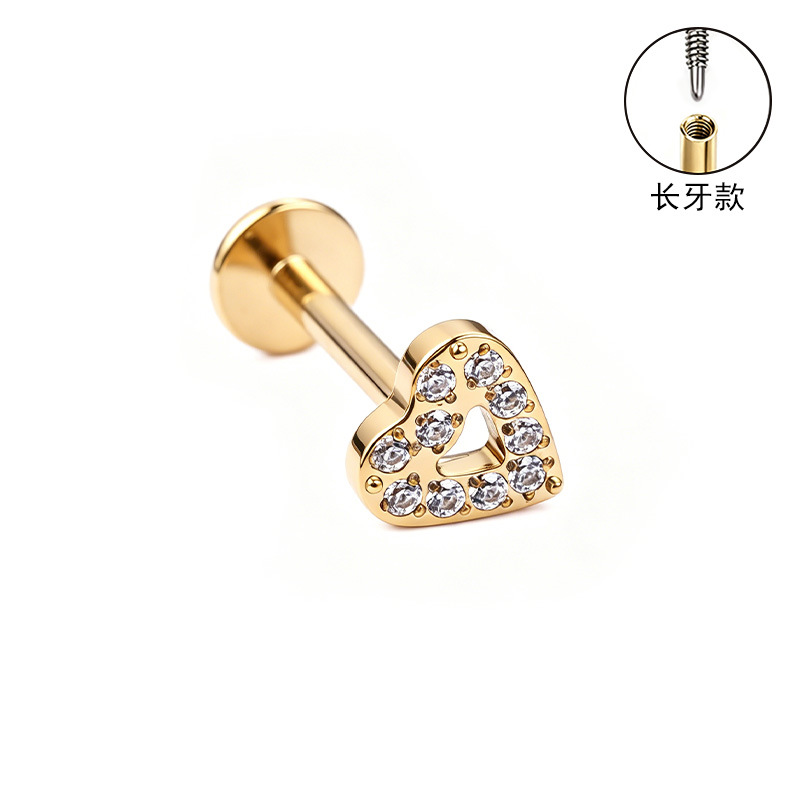 F136 Titanium Alloy Long Tooth Style Ear Studs with Zircon, Carved Ear Bone Studs, G23 Titanium Body Piercing Jewelry detail image 13