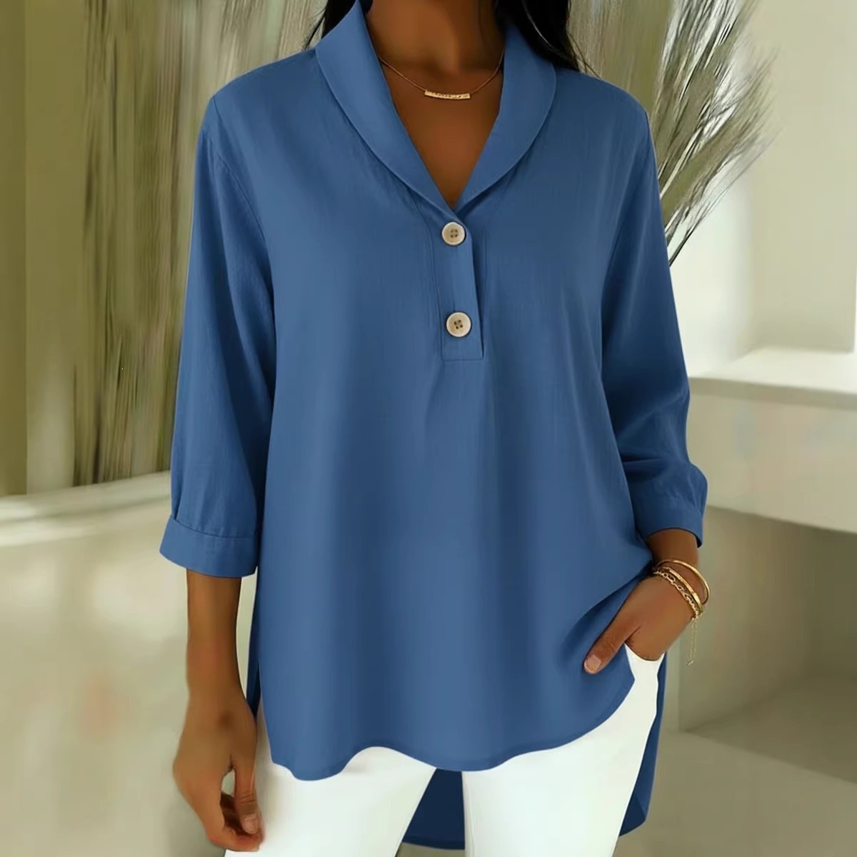 2026 Europa y Estados Unidos transfronterizos primavera y verano nuevo estilo de mujer casual abrigo de moda suelta hermosa camisa de botón de cuello de muñeca