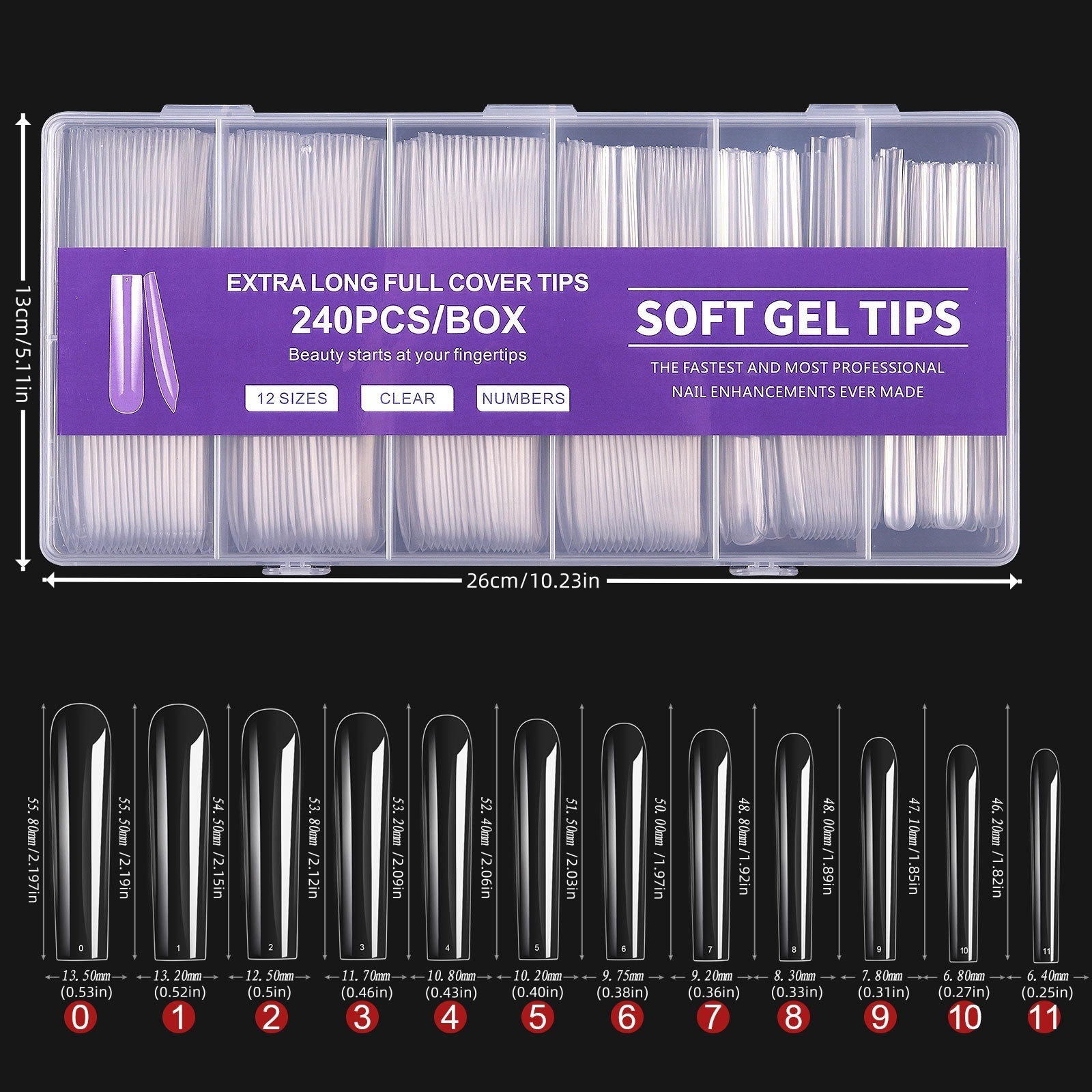 Uña de unión completa extra larga 240 piezas / caja