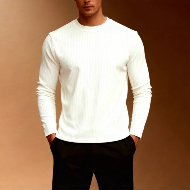 秋季新款男士T恤美式高街潮牌健身时尚长袖 欧美简约套头长袖男