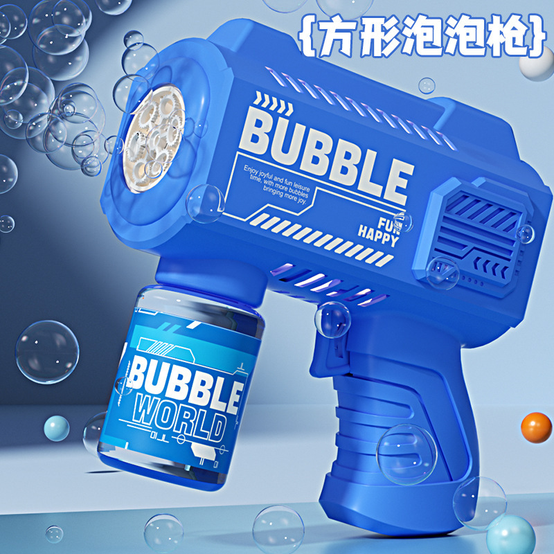 Nueva explosión automática en línea máquina de soplado de burbujas, pistolas de burbujas de mano para niños, juguetes de luz eléctrica al por mayor, cabina